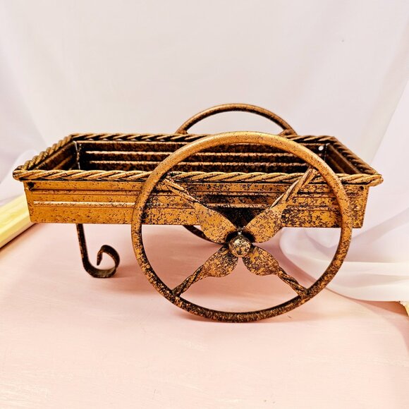 Rustic Metal Wagon Planter Box, Decor Piece, Vintage - Picture 3 of 7